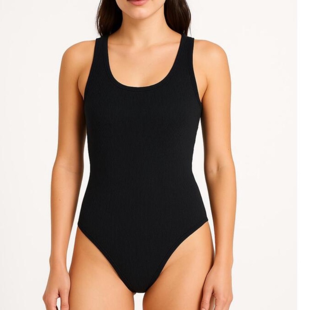 Abercrombie & Fitch Black Tank Scoopneck Bodysuit